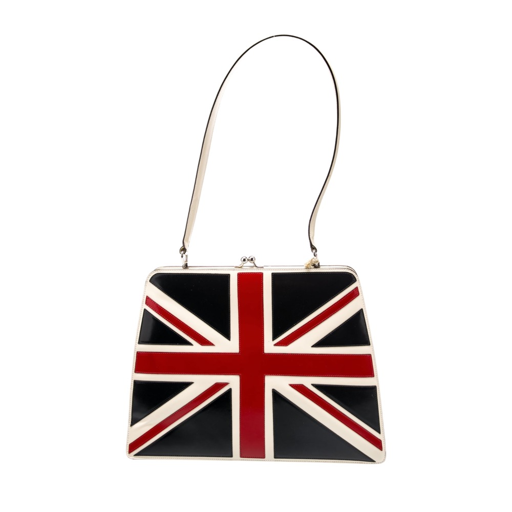 Moschino Patent Leather Union Jack Top Handle Bag